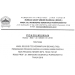 Pengumuman Nomor  800/1.3/03548/III/2018 Tentang Hasil Seleksi Tes Kemampuan Bidang (TKB) Pengadaan Pegawai Badan Layanan Umum Daerah Non Pegawai Negeri Sipil Tidak Tetap RSUD Prof. Dr. Margono Soekarjo Purwokerto Tahun 2018