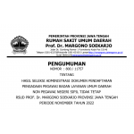 Pengumuman Hasil Seleksi Administrasi Dokumen Pendaftaran Pengadaan Pegawai Badan Layanan Umum Daerah Non pegawai Negeri Sipil Tidak Tetap RSUD Prof. Dr. Margono Soekarjo Provinsi Jawa Tengah Periode November Tahun 2022